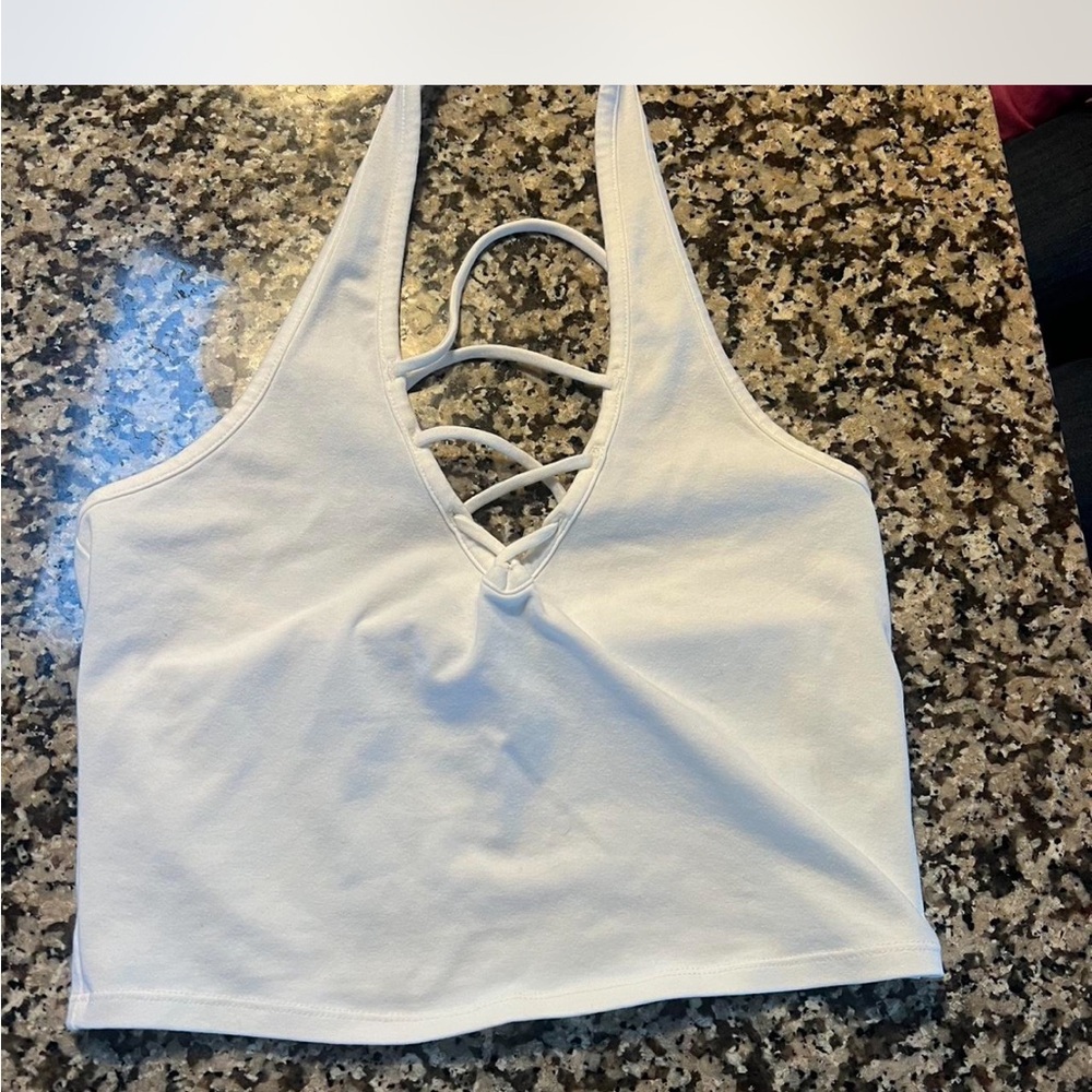 Express White Crop Tank Top with Cut Out Back